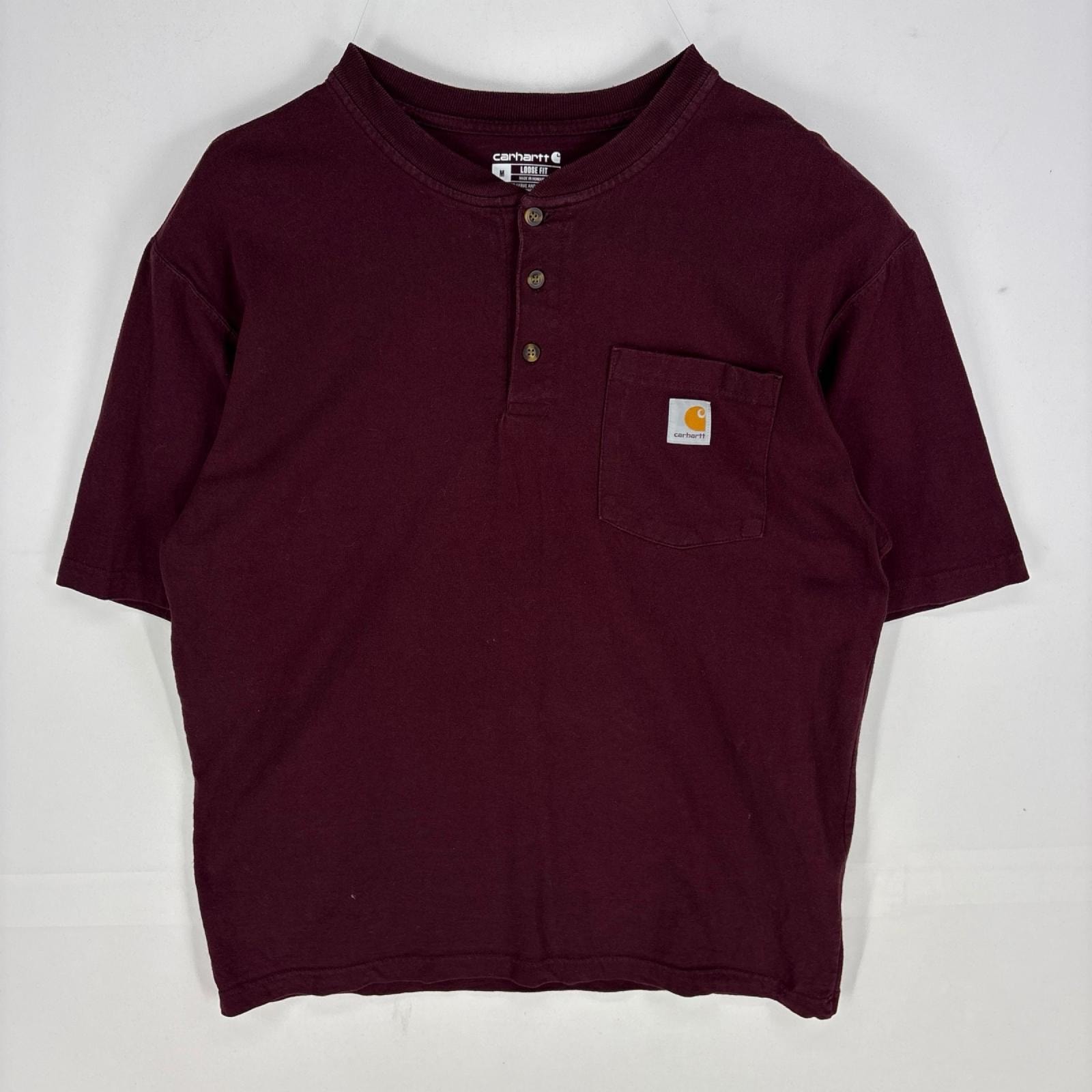 古着 カーハート Carhartt 半袖Tシャツ ワンポイント ヘンリーネック ショートスリーブ M レッド系 メンズ