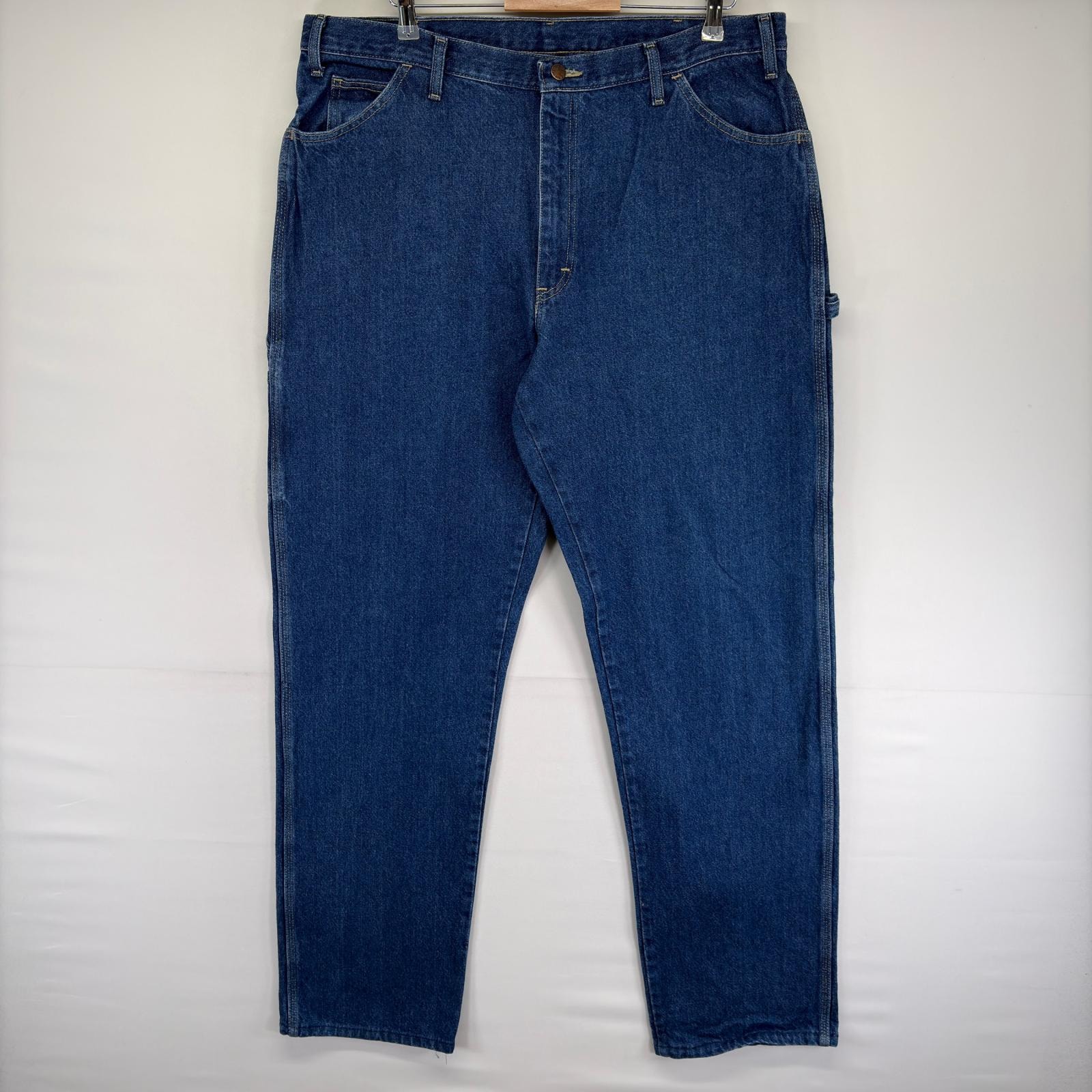 古着 ディッキーズ Dickies デニム パンツ ワンポイントロゴ ジッパーフライ 大きいサイズ ペインター w40  ブルー系 メンズ