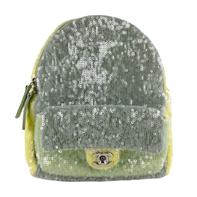 シャネル CHANEL リュック スパンコール/レザー グレー/イエロー/グリーン シルバー レディース【中古】 z9381