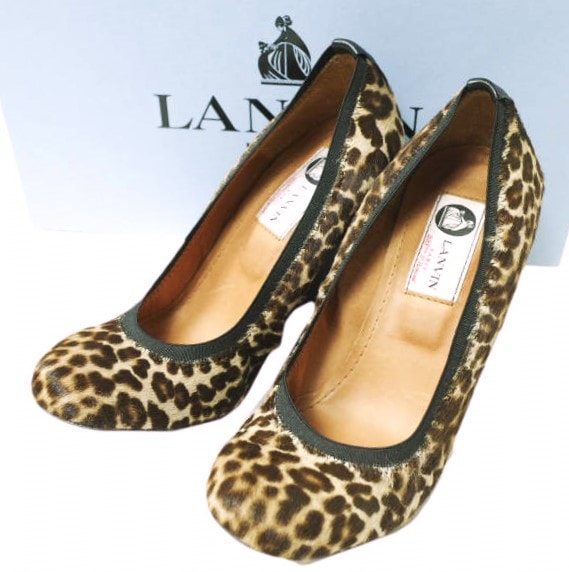 新品 LANVIN ランバン ポルトガル製 レオパードハラコウェッジソールパンプス WEDGE BALLERINE 360-49725-391 351/2(22cm) LEOPARD 定価93,450円 バレエシューズ シューズ g12644