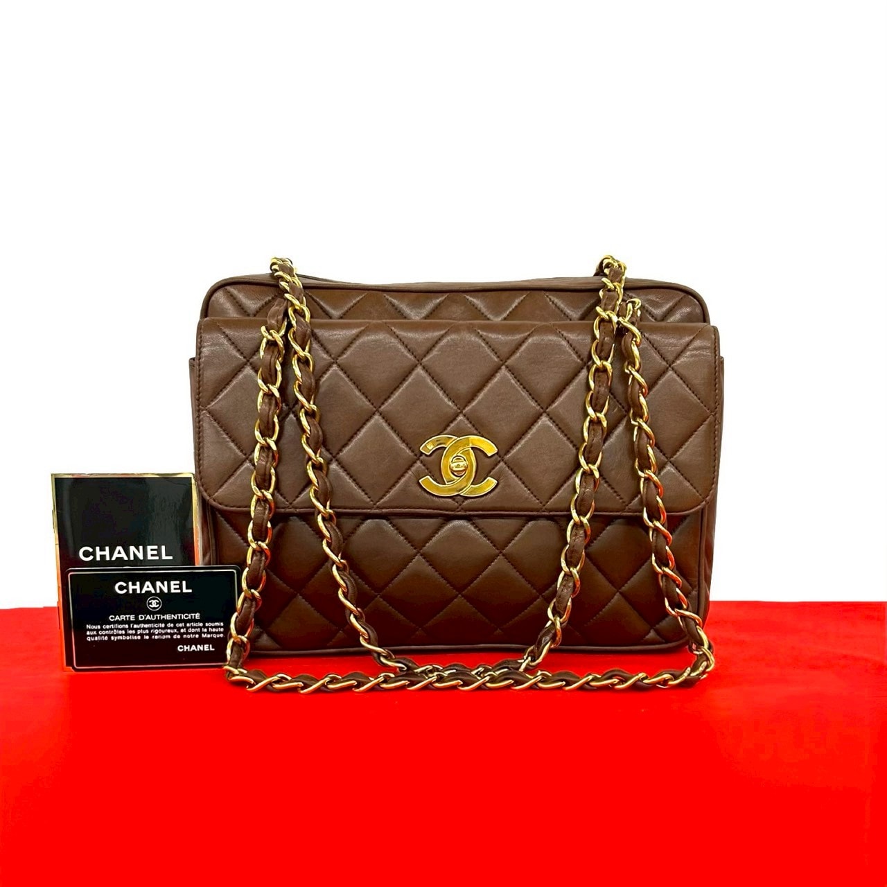 CHANEL シャネル マトラッセ ココマーク ラムスキン ショルダーバッグ ブラウン
 196-1