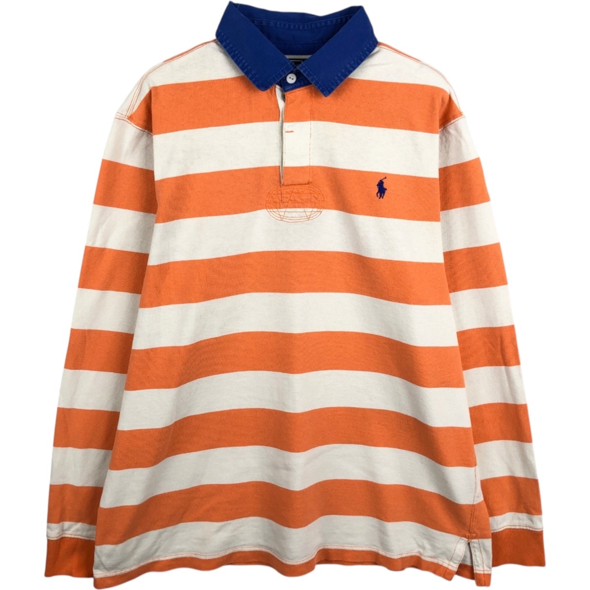 古着 ラルフローレン Ralph Lauren POLO by Ralph Lauren CUSTOM FIT ボーダー柄 長袖 ラガーシャツ メンズXL相当/eaa668858