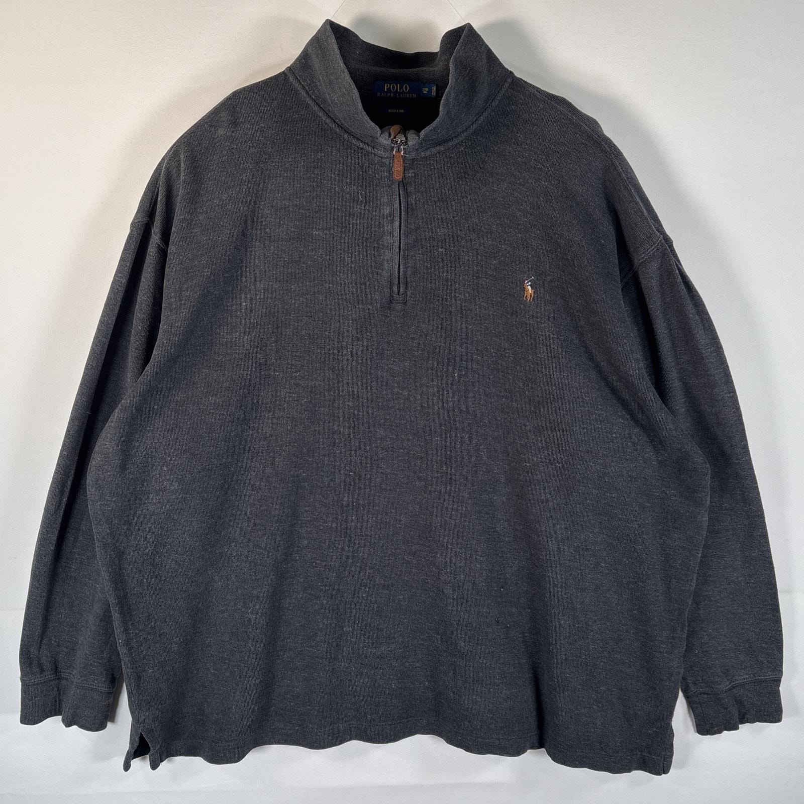 古着 ポロ・ラルフローレン POLO RALPH LAUREN スウェット ニット 大きいサイズ ハーフジップ ワンポイントロゴ 2XB BIG  ダークグレー メンズ