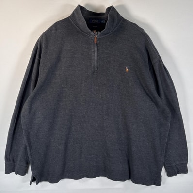 古着 ポロ・ラルフローレン POLO RALPH LAUREN スウェット ニット 大きいサイズ ハーフジップ ワンポイントロゴ 2XB BIG ダークグレー メンズ