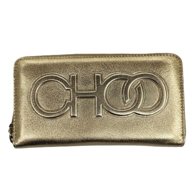 JIMMY CHOO ジミーチュウ ベッティーナ ラウンドファスナー長財布 長財布 レザー ゴールド レディース【中古】