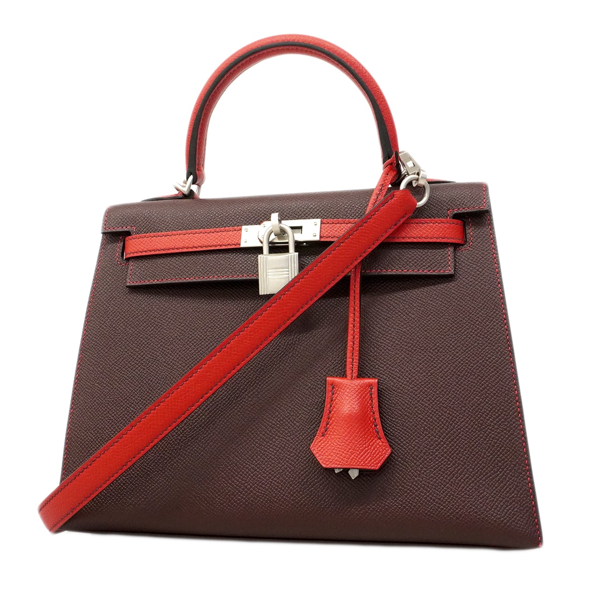 ★最終価格★SALE【6fa0209-g】エルメス ハンドバッグ ケリー25 ヴォーエプソン ルージュアッシュ ルージュカザック シルバー金具 B刻印 スペシャルオーダー 2wayバッグ【中古】レディース
