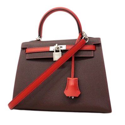 ★最終価格★SALE【6fa0209-g】エルメス ハンドバッグ ケリー25 ヴォーエプソン ルージュアッシュ ルージュカザック シルバー金具 B刻印 スペシャルオーダー 2wayバッグ【中古】レディース