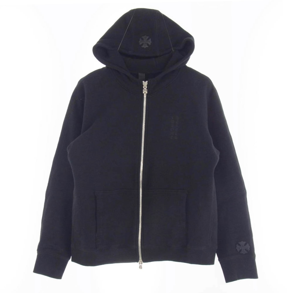CHROME HEARTS クロムハーツ（原本無） パーカー GRP Y NOT Zip Up Hoodie ワイノット ダガー刺繍 クロスパッチ ヴァーティカルロゴ ジップアップ フルジップ パーカー ブラック ブラック系 L【中古】
