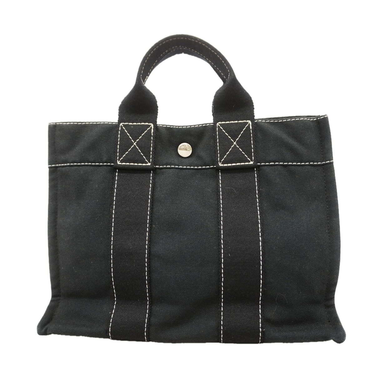 【6ib1407】エルメス ハンドバッグ ドーヴィルPM キャンバス ブラック シルバー金具【中古】レディース