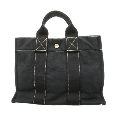 【6ib1407】エルメス ハンドバッグ ドーヴィルPM キャンバス ブラック シルバー金具【中古】レディース