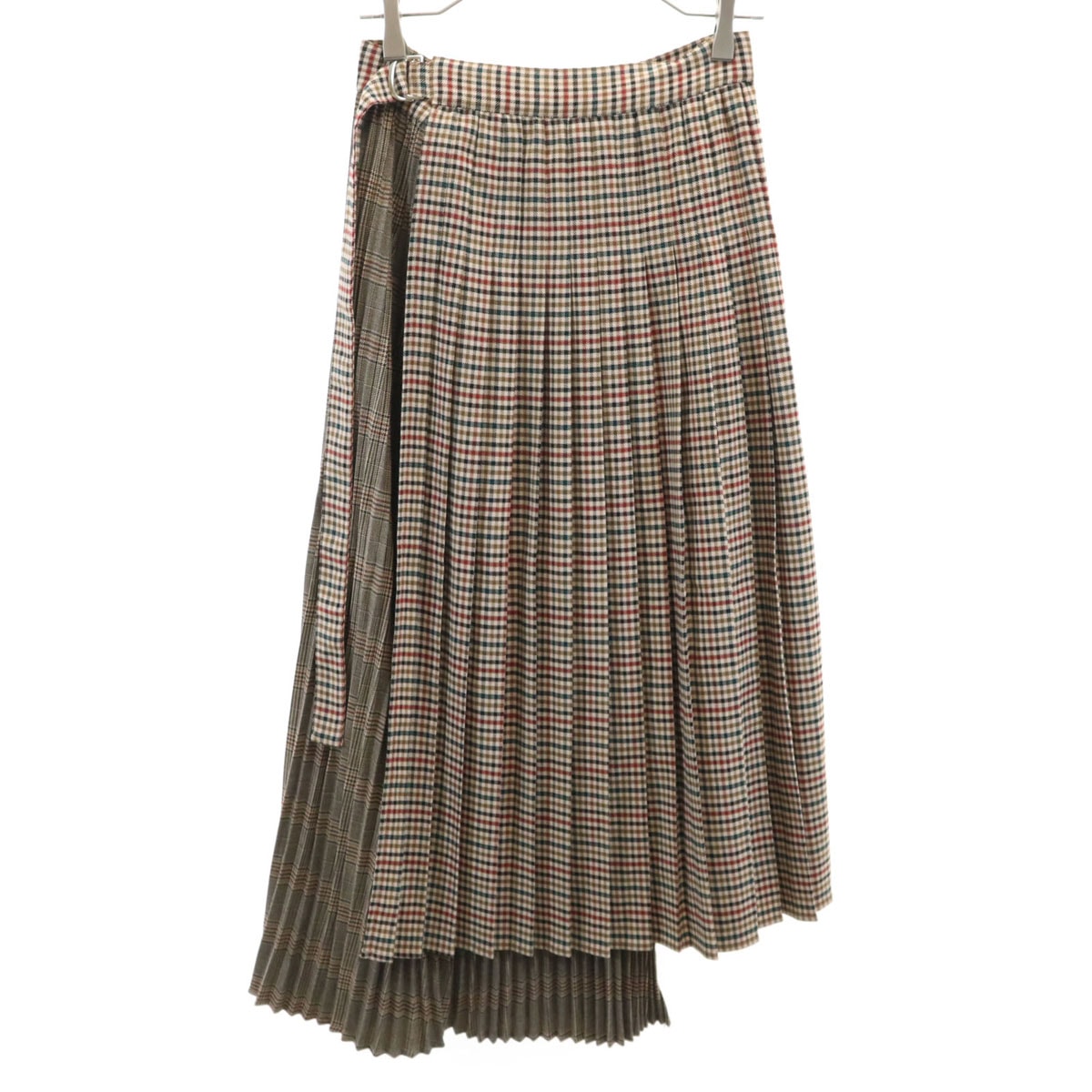 ZARA ザラ チェック柄 ロング丈 ラップ プリーツスカート S ベージュ系