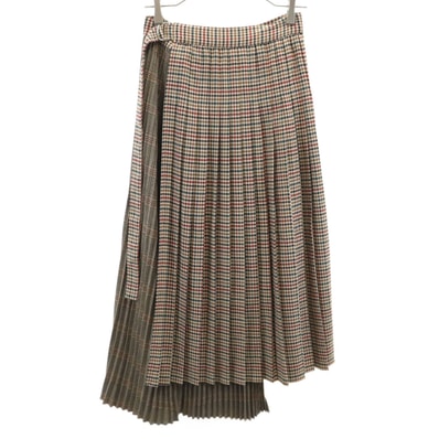 ZARA ザラ チェック柄 ロング丈 ラップ プリーツスカート S ベージュ系