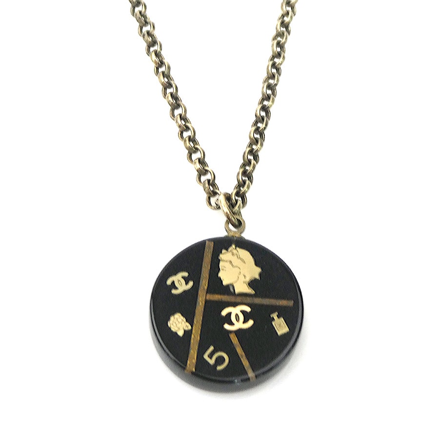 シャネル CHANEL ネックレス ココマーク メタル/レジン ゴールド/ブラック レディース【中古】 e62193a