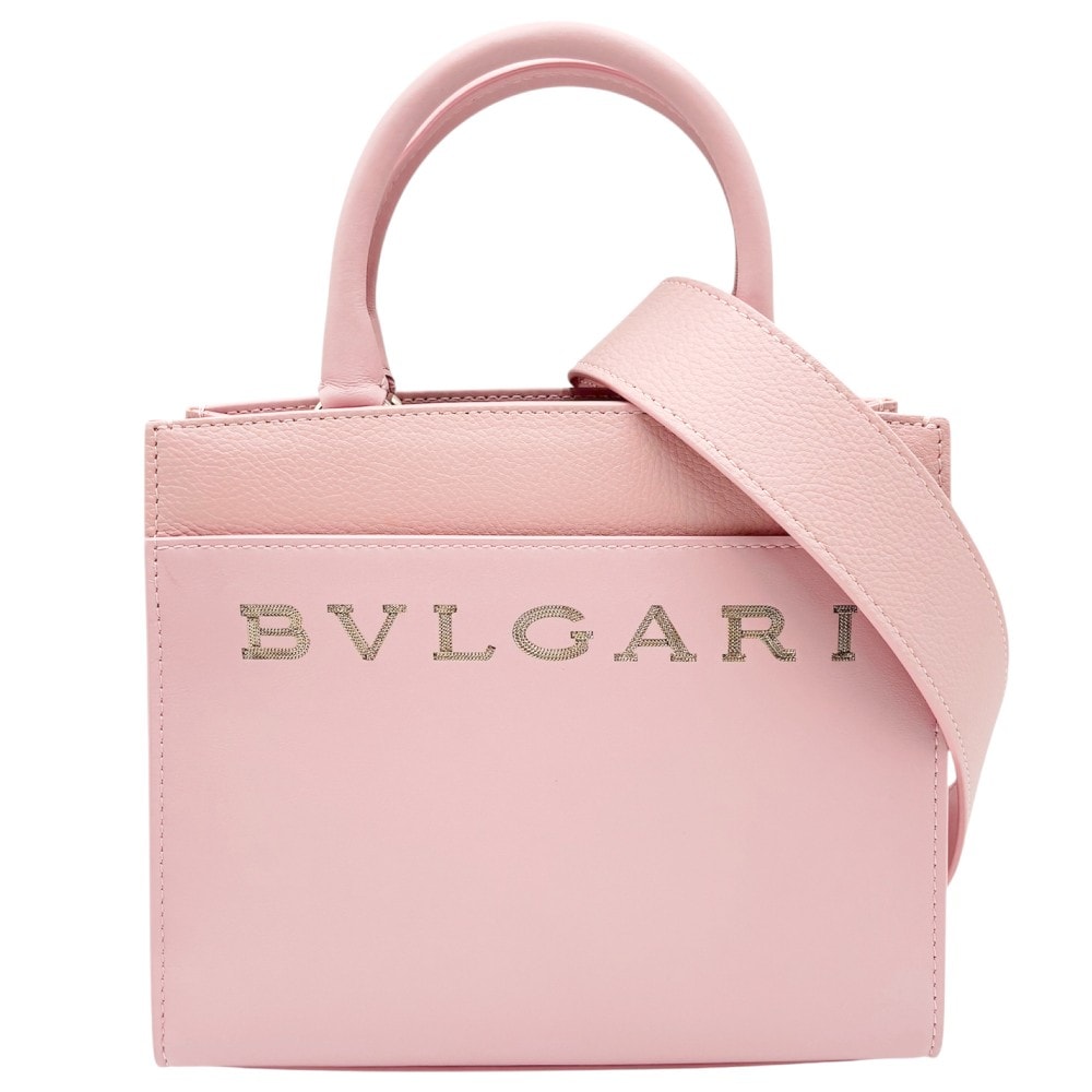 BVLGARI ブルガリ 2WAY ロゴトート ハンドバッグ ショルダーバッグ 肩掛け 斜め掛け トートバッグ 鞄 かばん レザー    ピンク ゴールド金具 レディース 美品【中古品】