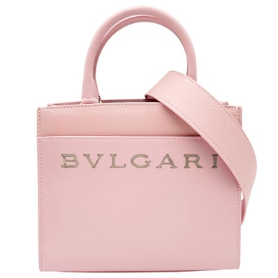 BVLGARI ブルガリ 2WAY ロゴトート ハンドバッグ ショルダーバッグ 肩掛け 斜め掛け トートバッグ 鞄 かばん レザー ピンク ゴールド金具 レディース 美品【中古品】