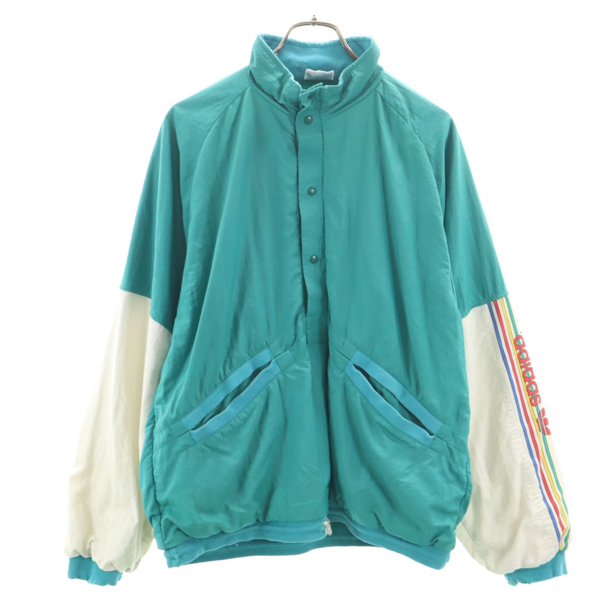 adidas アディダス 70s 80s フランス製 VENTEX ヴィンテージ プルオーバー ナイロンジャケット L エメラルドグリーン