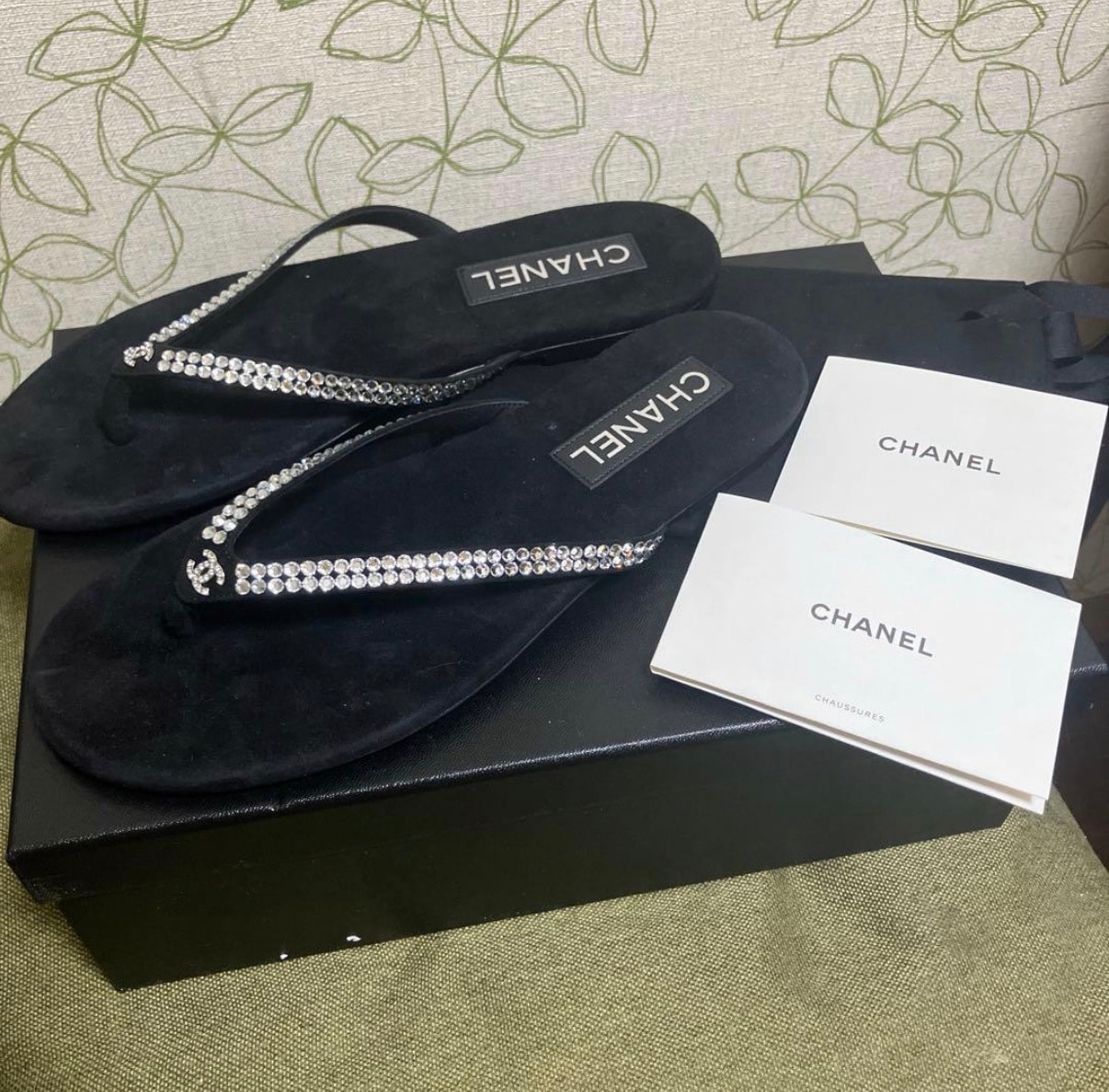 CHANEL ベロア ブラック トング サンダル size 39c