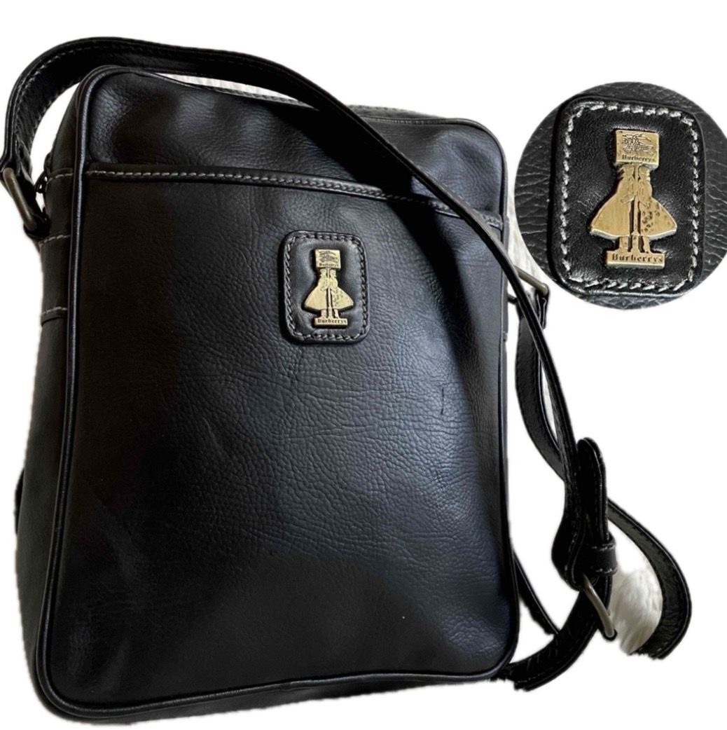 希少 BURBERRY シェルター ボックス オールレザー ショルダーバッグ 黒