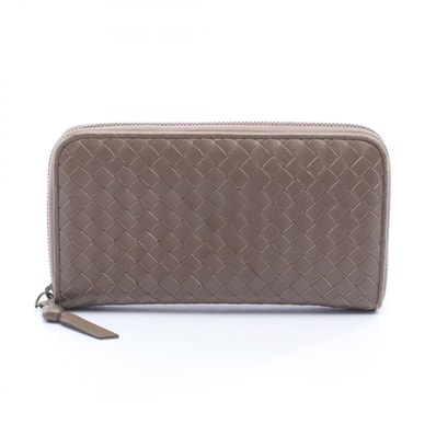 ボッテガヴェネタ BOTTEGA VENETA イントレチャート ラウンド長財布 財布 レザー レディース グレー系 【中古】