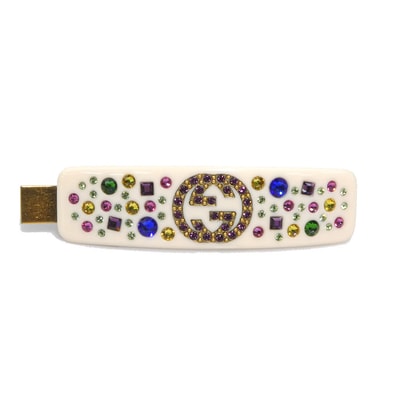 グッチ GUCCI ヘアピン ヘアクリップ プラスチック/メタル アイボリー/マルチカラー レディース【中古】 h32414a