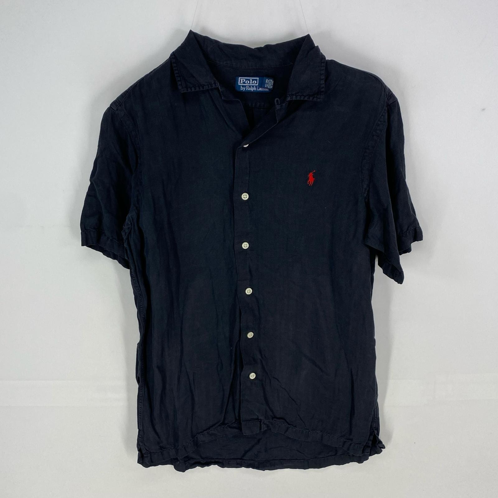 古着 ポロバイラルフローレン Polo by Ralph Lauren 半袖シャツ ワンポイント 開襟 ポニー リネンシャツ S  ブラック系 メンズ