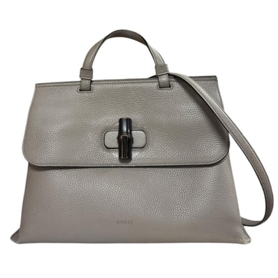 グッチ バンブー ショルダーバッグ レザー 392013 グレー レディース GUCCI 中古
