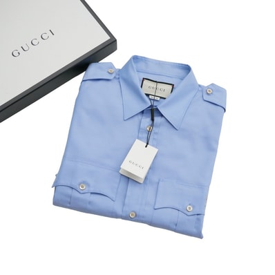 ■未使用品■GUCCI グッチ 長袖シャツ サイズ48 ミケーレ期 ラウンドカット 子豚刺繍 イタリア製 20260610/RA9679