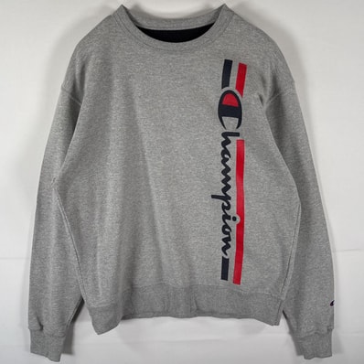 古着 チャンピオン Champion スウェット トレーナー ビッグロゴ クルーネック プルオーバー L グレー メンズ