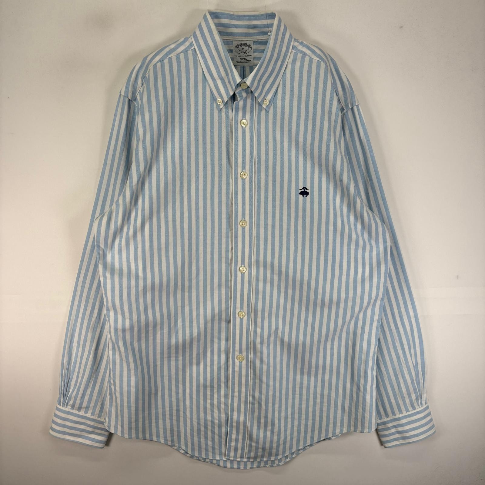 古着 ブルックスブラザーズ Brooks Brothers 長袖シャツ ボタンダウン ワンポイント M  ブルー系 ストライプ メンズ