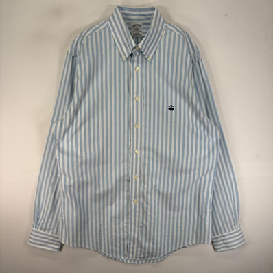 古着 ブルックスブラザーズ Brooks Brothers 長袖シャツ ボタンダウン ワンポイント M ブルー系 ストライプ メンズ