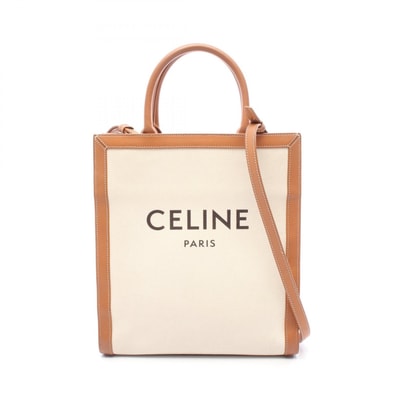 セリーヌ CELINE スモール バーティカル カバ トートバッグ バッグ キャンバス レザー レディース ホワイト系 / ブラウン系 192082BNZ 【中古】