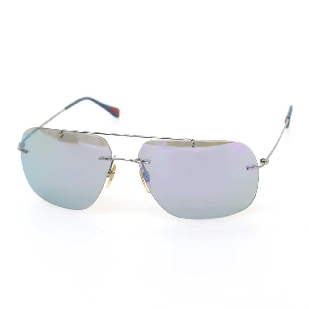 【中古】プラダスポーツ PRADA SPORTS リムレス ミラーレンズ サングラス シルバーxブルー【サイズ63□14_140】【メンズ】