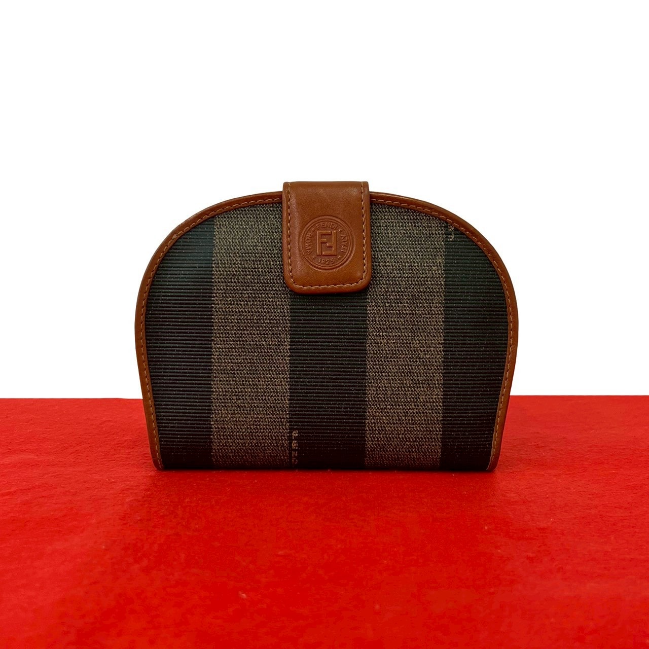 FENDI フェンディ ぺカン 柄 財布 レザー PVC 二つ折り財布 ブラウン
 15386