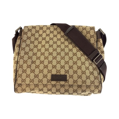 美品 GUCCI グッチ ベージュ ブラウン シルバー金具 GGキャンバス レザー/ ショルダーバッグ メッセンジャーバッグ 600615 【中古】