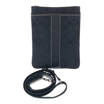 COACH コーチ シグネチャー ブラック 黒 シルバー金具 キャンバス レザー/ ショルダーバッグ ポシェット 600358 【中古】