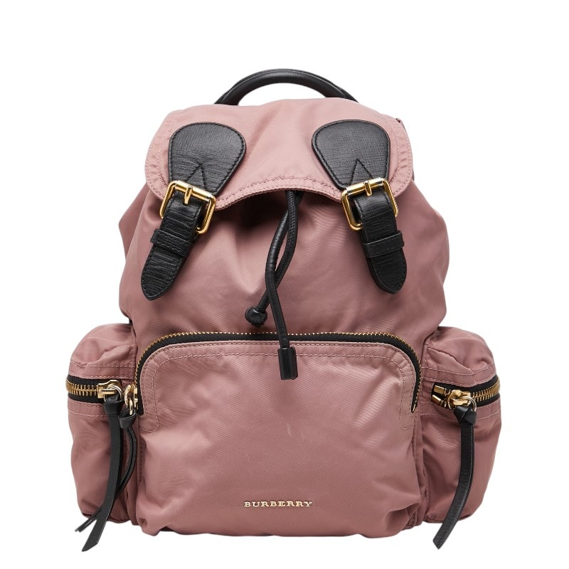 バーバリー ロゴ リュック バックパック ピンク ブラック ナイロン レザー レディース BURBERRY 【中古】