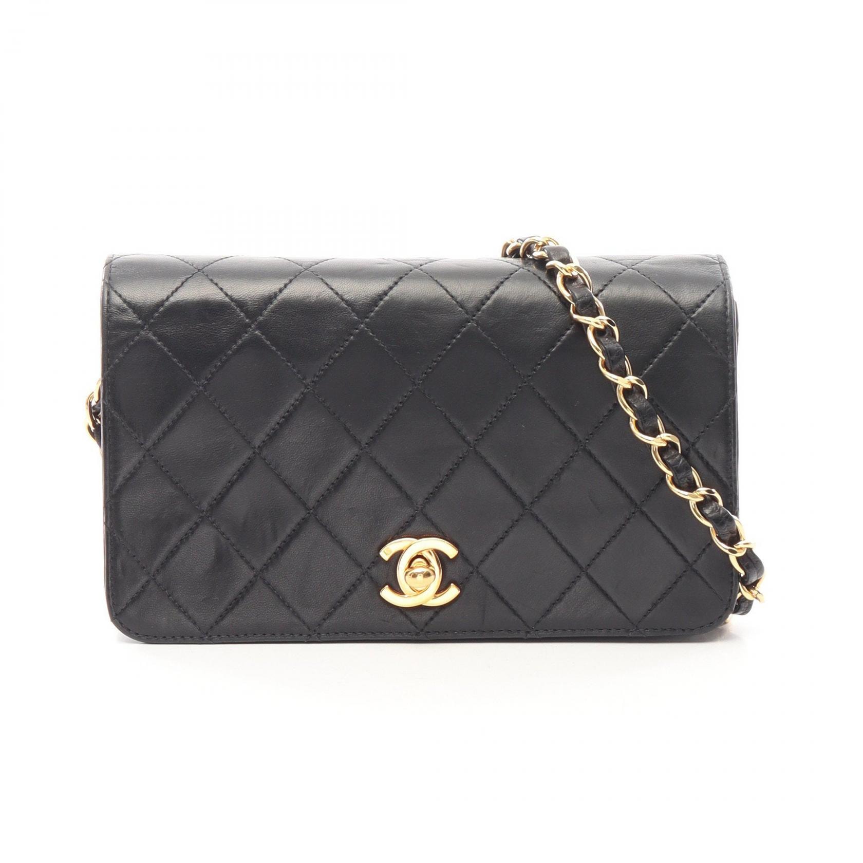 シャネル CHANEL ミニマトラッセ フルフラップ ターンロック ショルダーバッグ バッグ ラムスキン(羊革) レディース ブラック系 【中古】