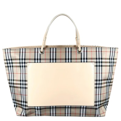 美品 BURBERRY バーバリー トートバッグ ナイロン/レザー ベージュ レディース ノバチェック【中古】