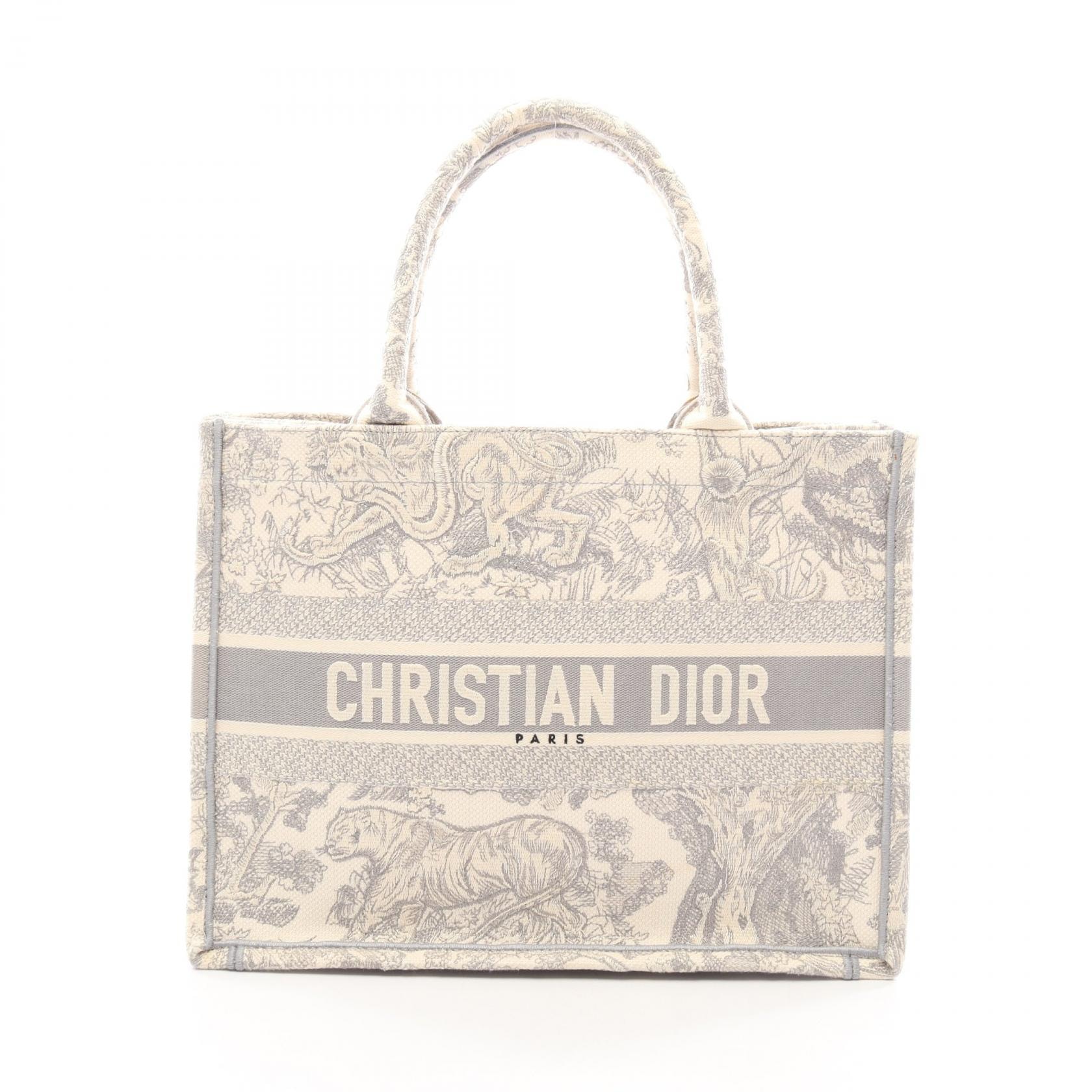 ディオール Dior BOOK TOTE ブックトート ミディアム トートバッグ バッグ キャンバス レディース アイボリー系 / グレー系 【中古】