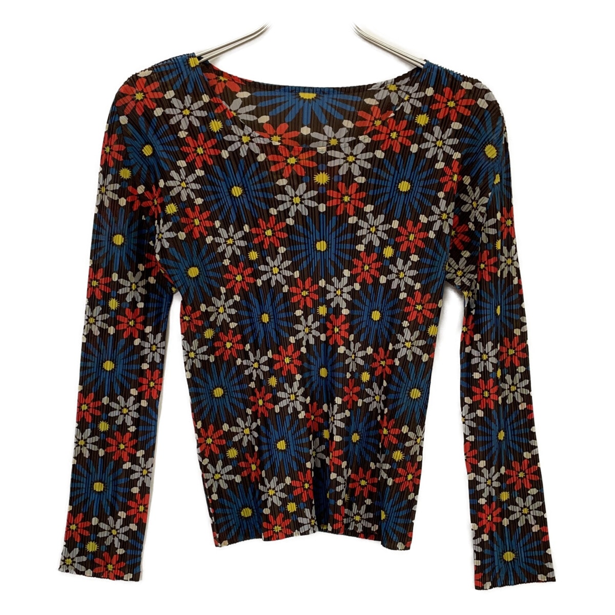 プリーツプリーズ ブラウン フラワー PP13-FK392 Uネック トップス 3