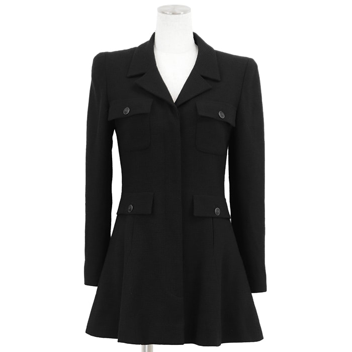 【新品同様】CHANEL シャネル ヴィンテージ ツイードジャケット サイズ 36 レディース 02P P19287 ペプラム ロゴ アウター ブラック 黒 フランス製 カール・ラガーフェルド期