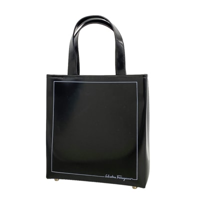 【6kd4207】サルヴァトーレフェラガモ トートバッグ エナメル ブラック シルバー金具【中古】レディース