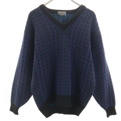 Christian Dior MONSIEUR クリスチャンディオール ムッシュ 90s オールド ストライプ柄 長袖 Vネック セーター L パープル ニット