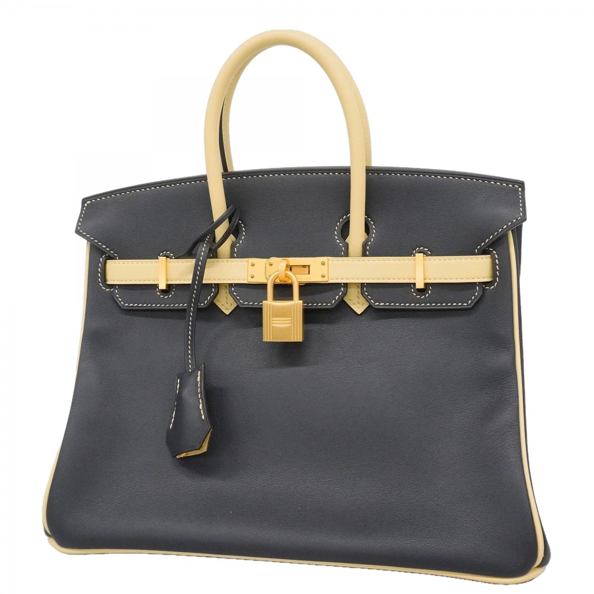 ★最終価格★SALE【6fd5907-g】エルメス ハンドバッグ バーキン25 スイフト リモンチェッロ ブルーオーシャン ゴールド金具 T刻印 スペシャルオーダー【中古】レディース