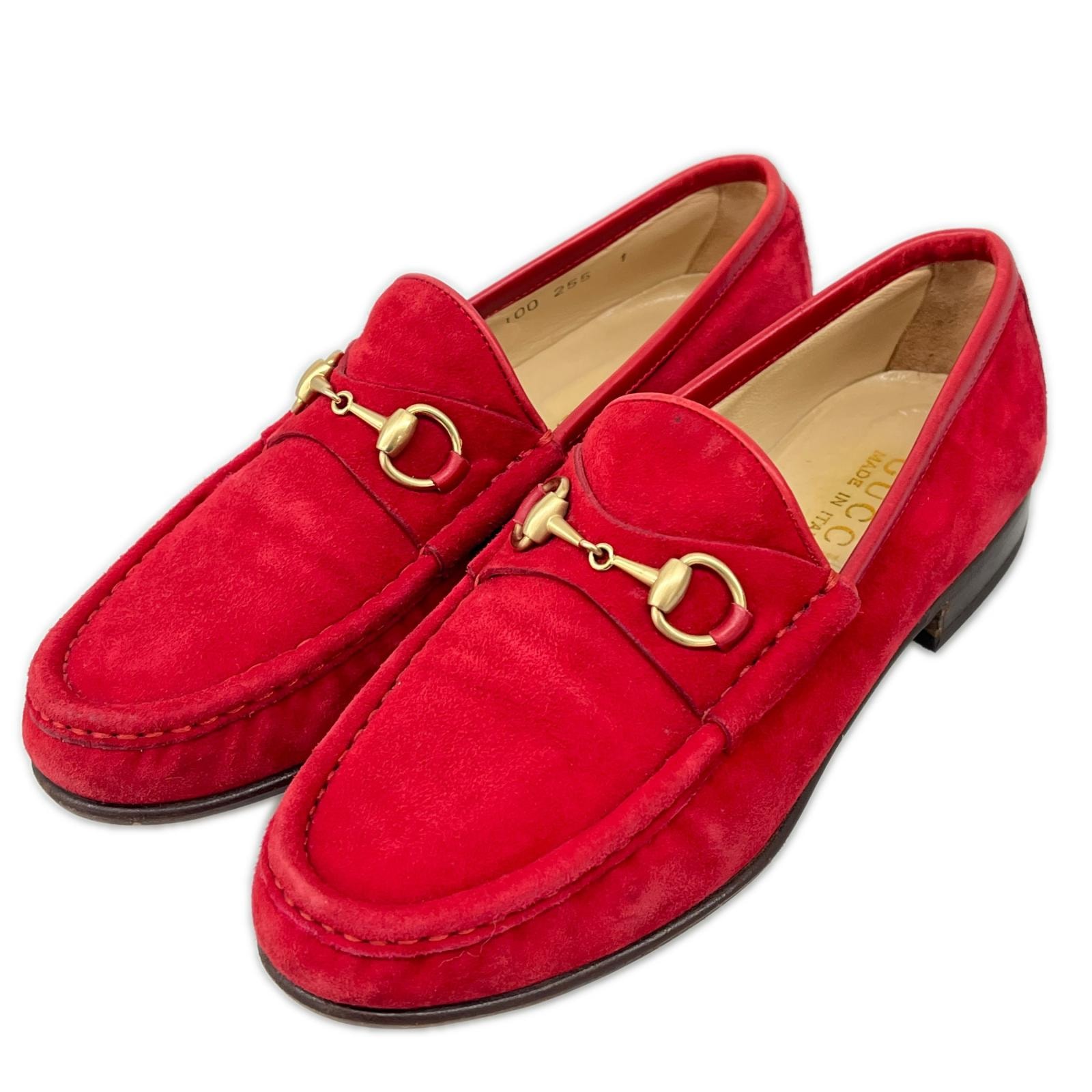 GUCCI グッチ ホースビットローファー スエード ゴールド金具 6B レッド
