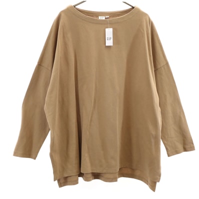 未使用 GAP ギャップ 長袖 ヘビーウェイト ボートネック Tシャツ M ベージュブラウン ロンT 無地