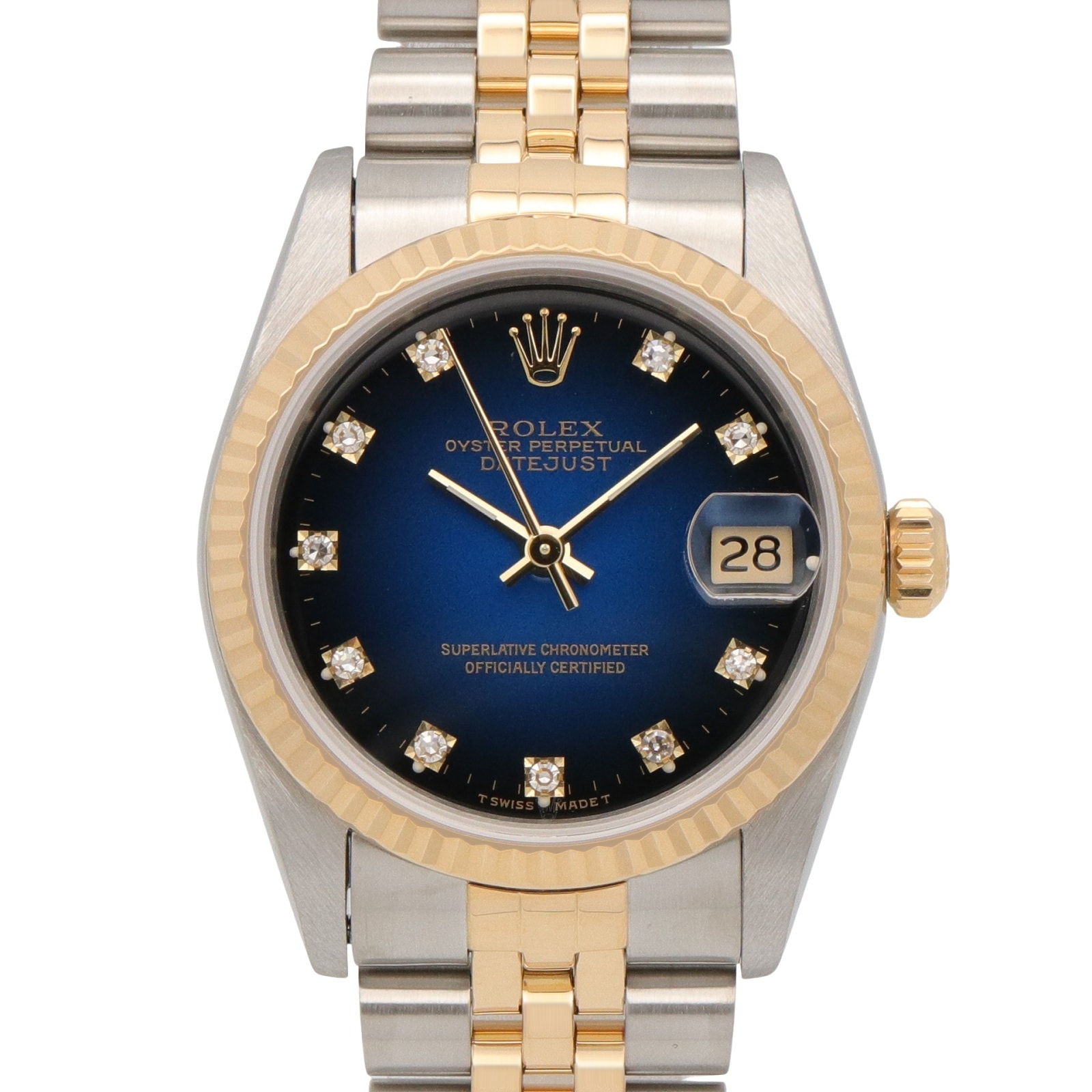 ロレックス ROLEX デイトジャスト 10Pダイヤ S番 腕時計 時計 K18(イエローゴールド) ステンレススチール ダイヤモンド メンズ レディース ブルー系 ブルーグレー/旧ダイヤ 68273G 【中古】