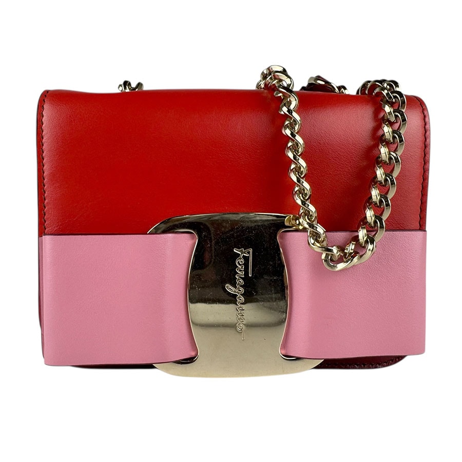 サルヴァトーレフェラガモ Salvatore Ferragamo ショルダーバッグ ヴァラリボン レザー レッド/ピンク レディース【中古】 z9013