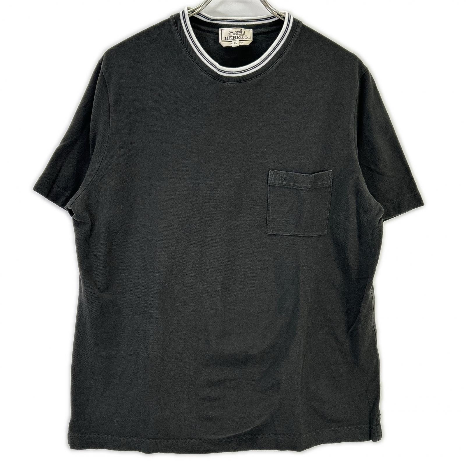 エルメス ブラック 鹿の子 H刺繍 Tシャツ XL