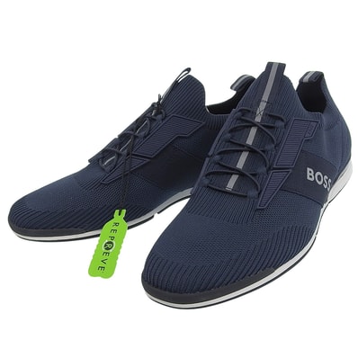 ボス 新品同様 Saturn ロゴ&ラバーソール ソックス スタイル スニーカー シューズ メンズ ネイビー 41 50474848 41